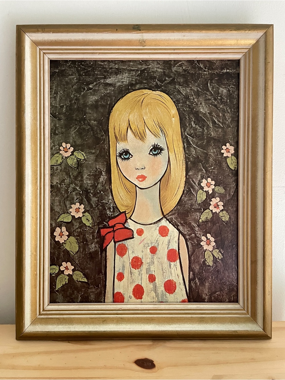Vintage 1960s Goddard "Susie" Big Eye Girl Framed Art Print MCM Kitsch Retro